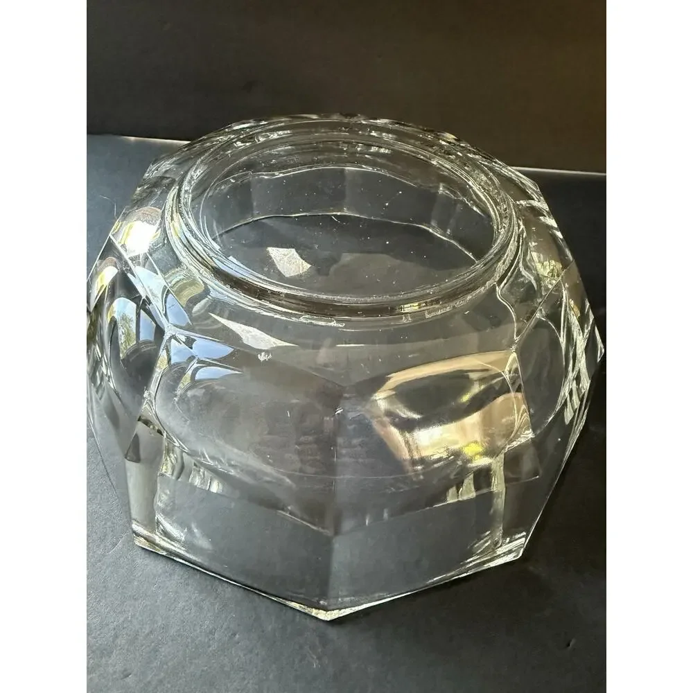 Vintage Crystal Salad Bowl Paneled Clear Tableware Octagon MCM Cottage Serving
